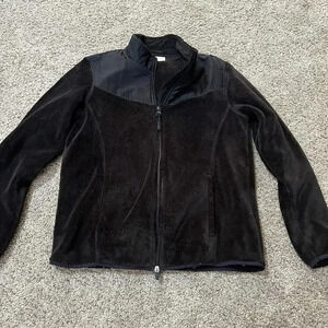 Danskin Ski Fuzzy Full Zip‎ Cozy Jacket Thermal Womens Black Layering Soft Shag